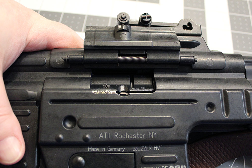 close-up of GSG StG 44 ejection port with bolt closed
