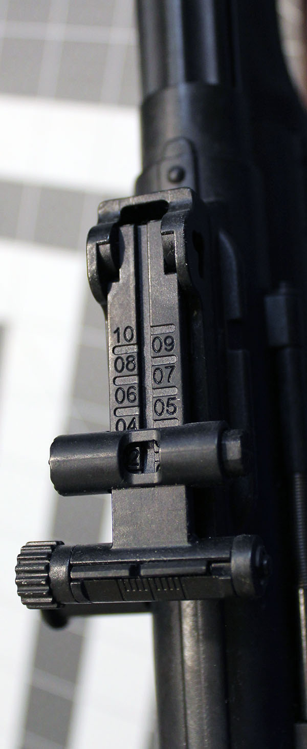 close-up on GSG StG 44 rear sight, from above