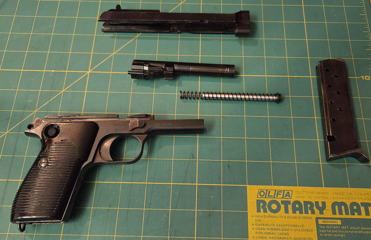 A Beretta 951 pistol, disassembled