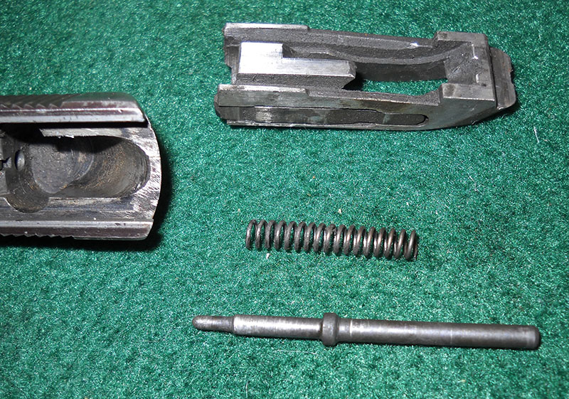 detail, Remington 51 firing pin, firing pin spring, and Pedersen locking block